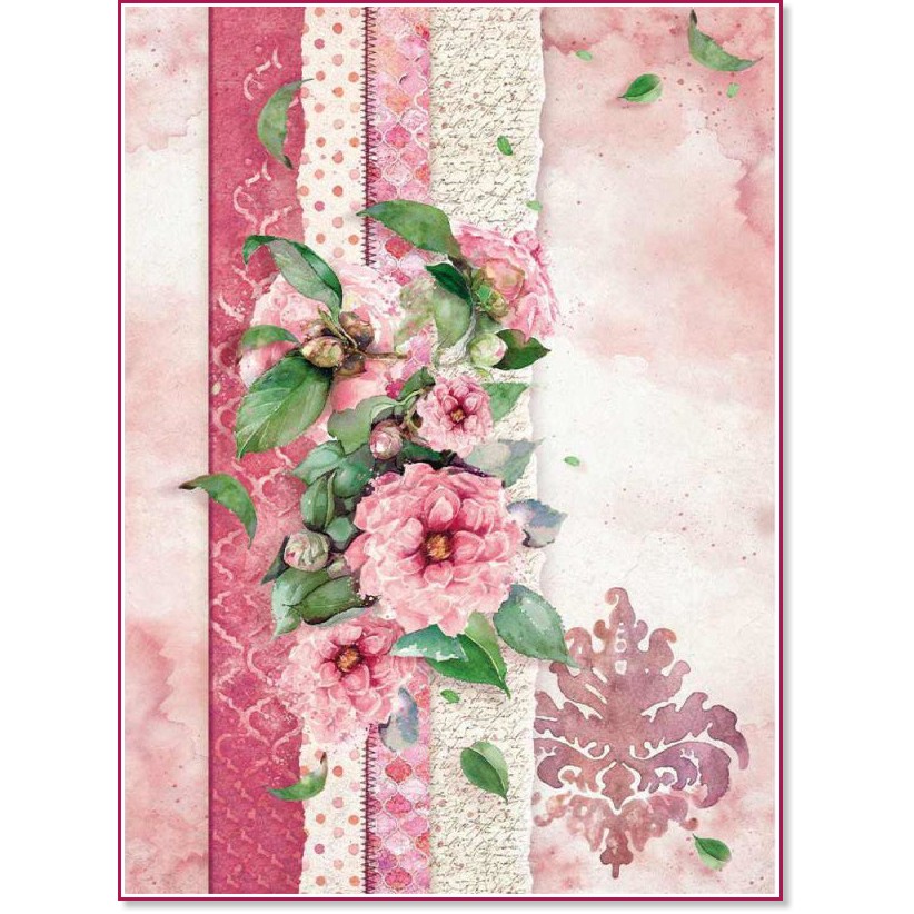 Декупажна хартия Stamperia - Розови цветя - A4 от колекцията Flowers for You - 