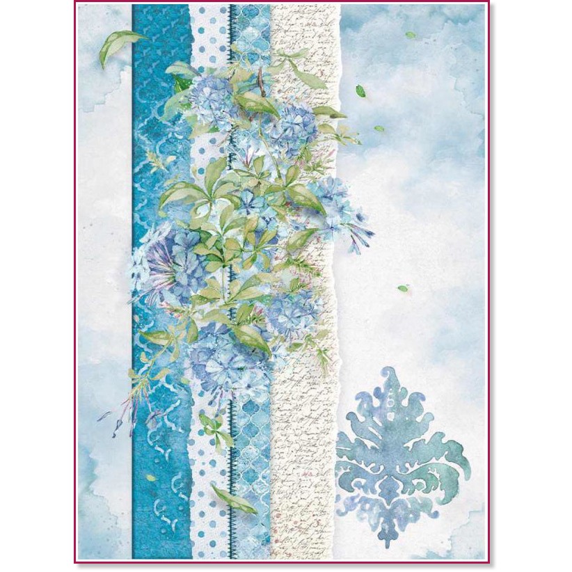 Декупажна хартия Stamperia - Сини цветя - A4 от колекцията Flowers for You - 