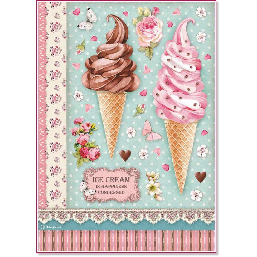Декупажна хартия Stamperia - Сладолед - A4 от колекцията Sweety - 