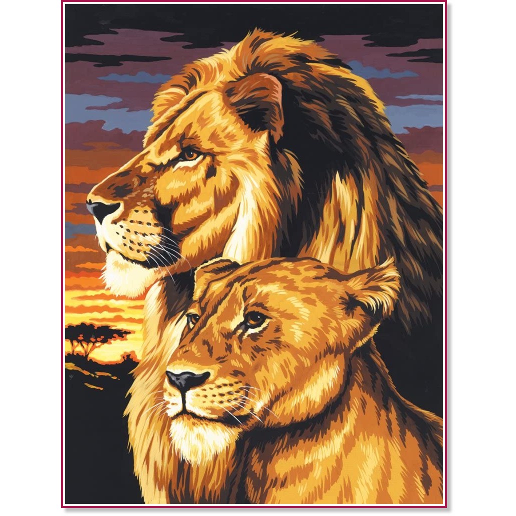 Рисуване по номера Royal & Langnickel - Лъвове - 23 x 30 cm - 