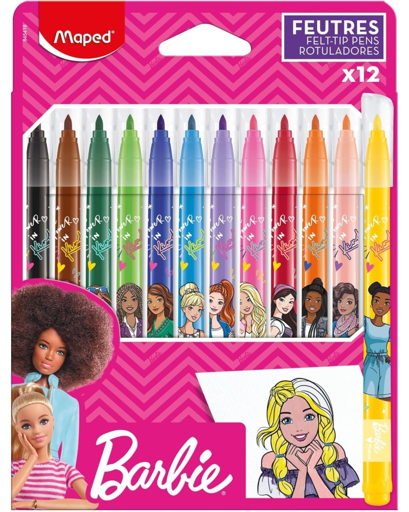 Флумастери Maped Флумастери Maped - 12 цвята от серията Barbie -