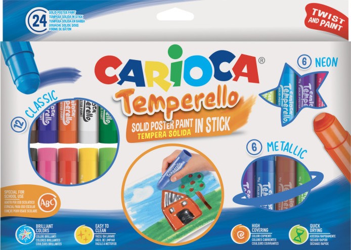 Темперни бои стик Carioca Темперни бои стик Carioca - 24 цвята x 10 g -