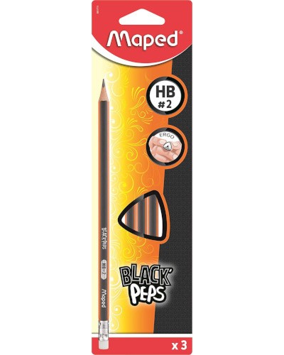 Графитни моливи HB Maped Графитни моливи HB Maped - 3, 6 или 12 броя с гумички от серията Black'Peps -