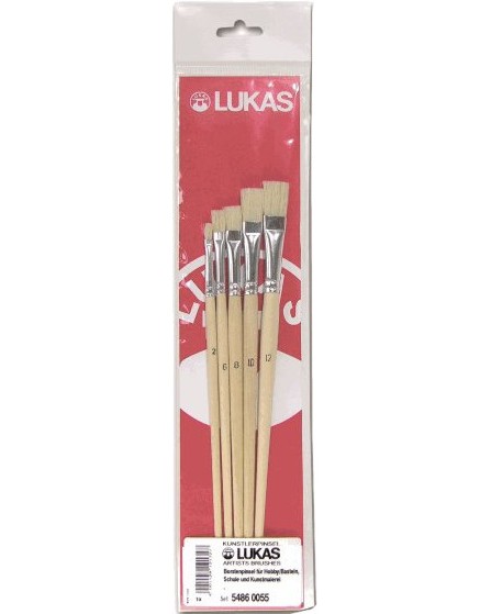 Плоски четки за акрил, масло и гваш Lukas Плоски четки за акрил, масло и гваш Lukas - 5 броя - четка