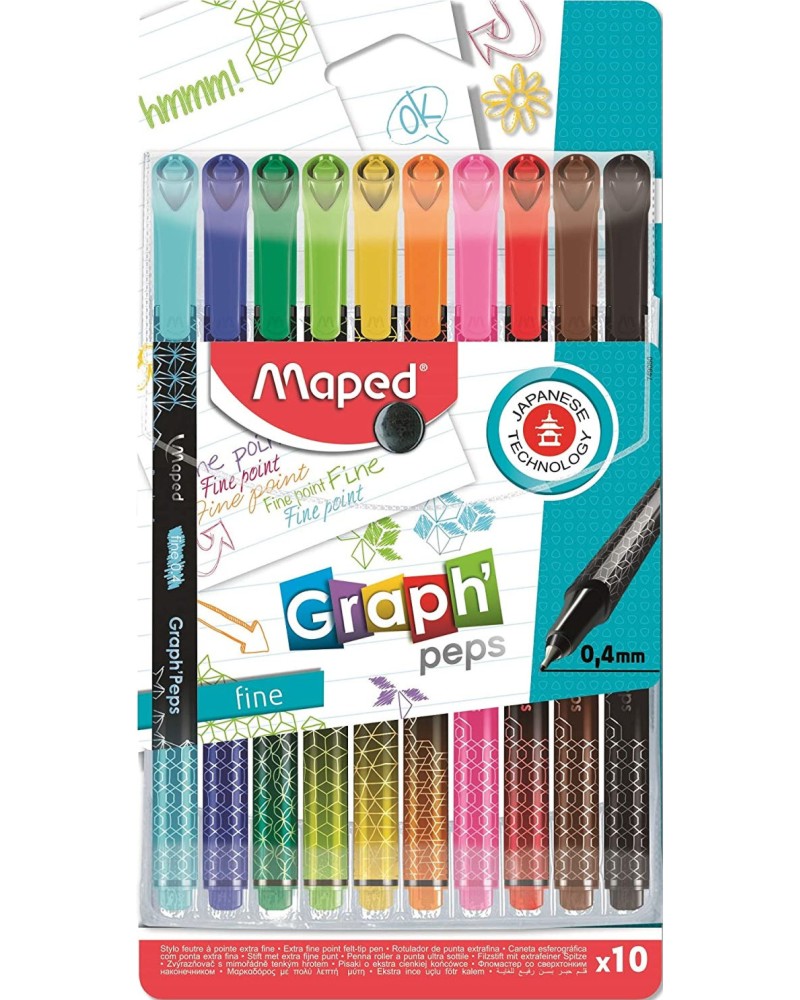 Цветни тънкописци Maped - 10 цвята от серията Graph' Peps - 