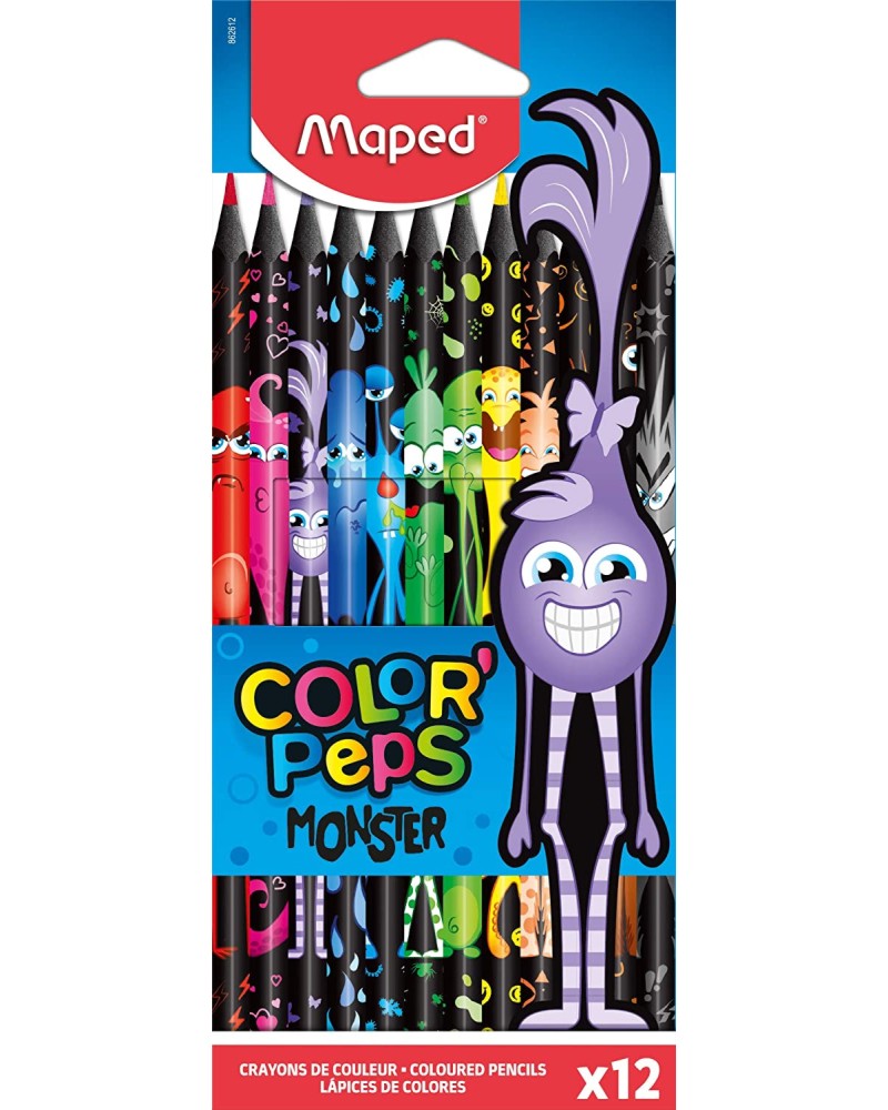 Цветни моливи Maped Monster - 12 или 24 цвята от серията "Color' Peps" - 