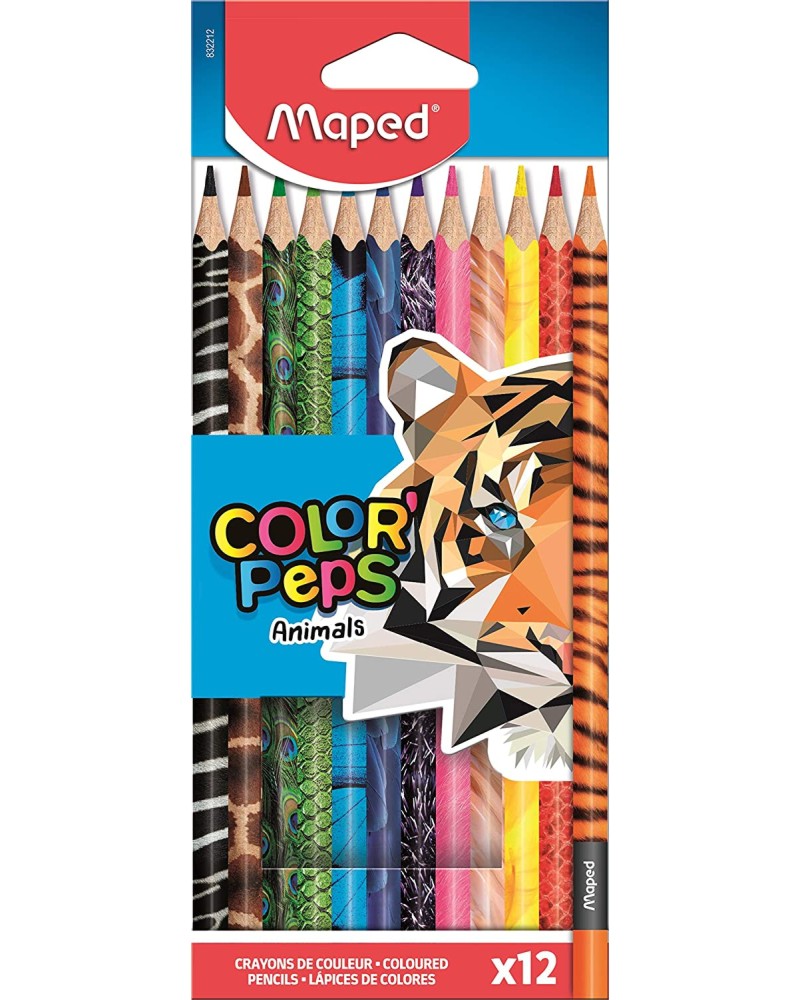 Цветни моливи Maped Animals - 12 или 24 цвята от серията "Color' Peps" - 