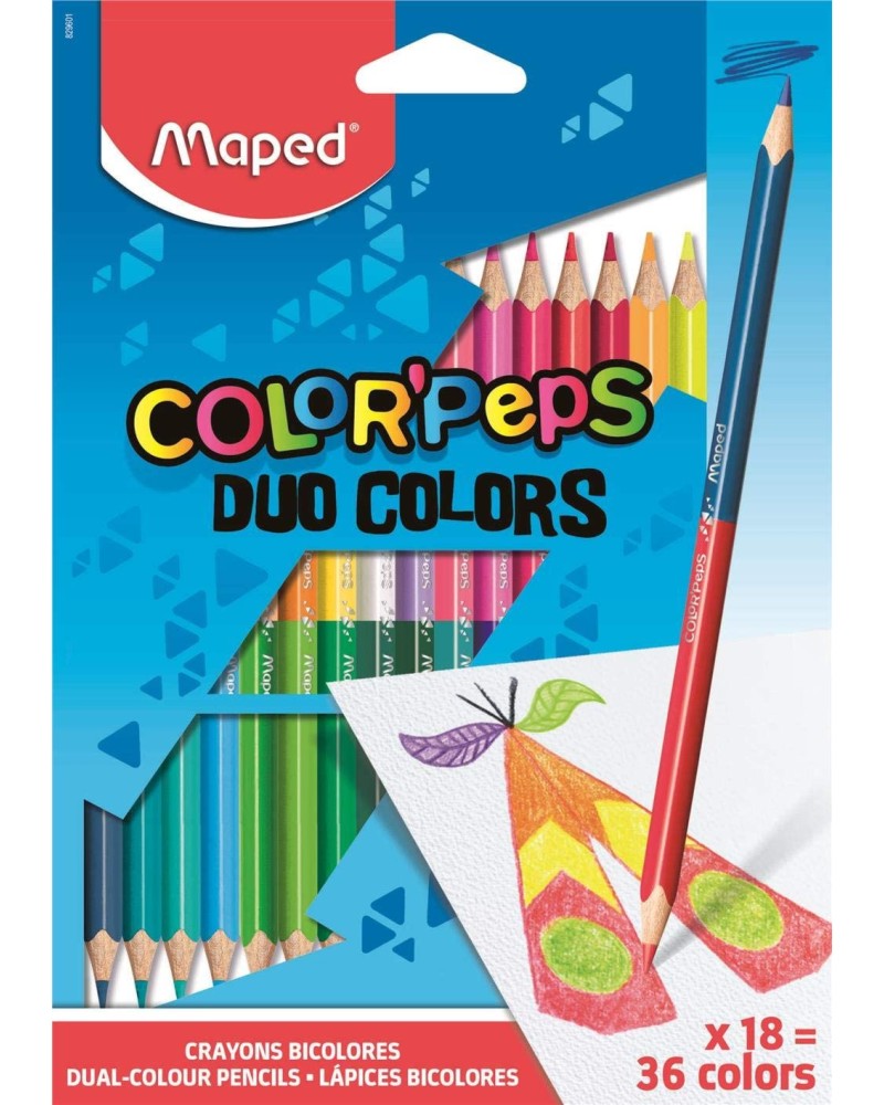 Двустранни цветни моливи Maped - 18 броя в 36 цвята от серията "Color' Peps" - 