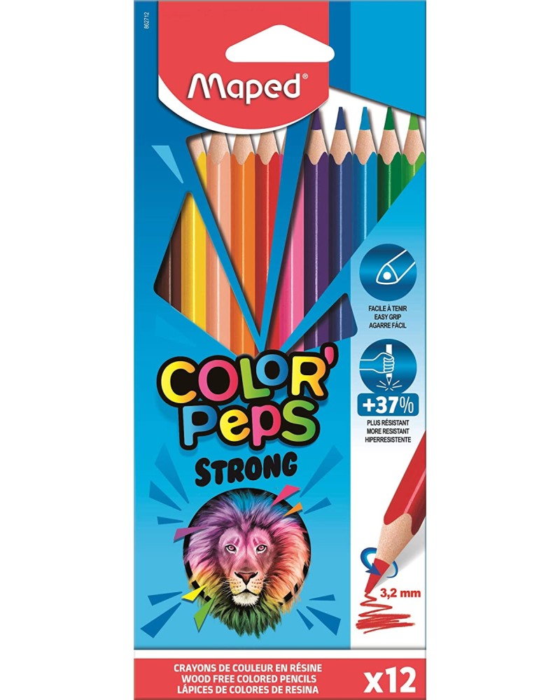 Цветни моливи Maped Strong - 12, 18 или 24 цвята от серията "Color' Peps" - 