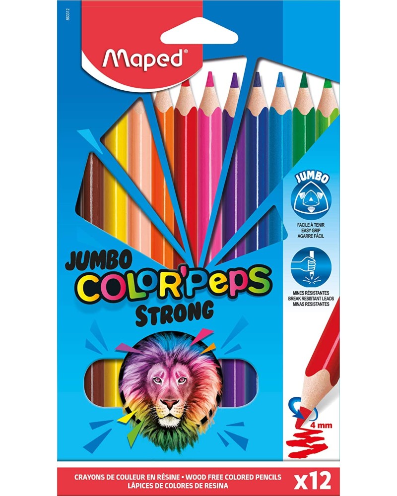 Цветни моливи Maped Jumbo - 12 цвята от серията "Color' Peps" - 