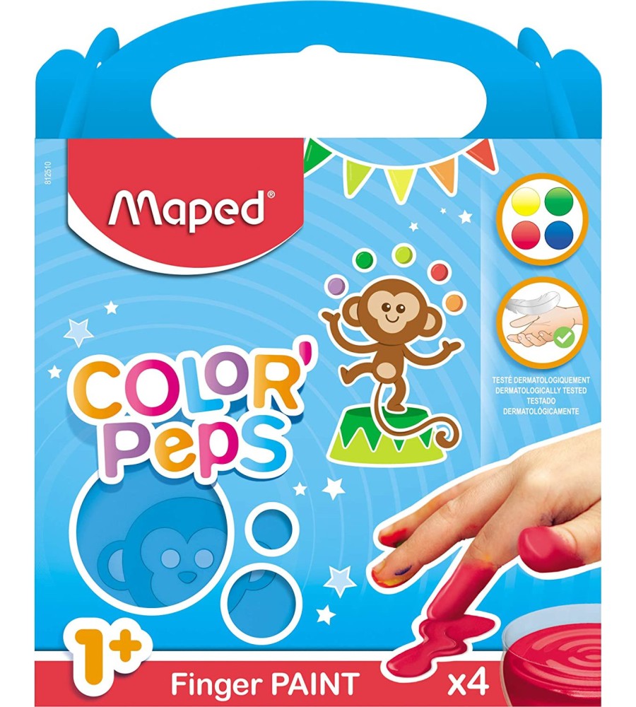 Бои за рисуване с пръсти Maped Early Age Бои за рисуване с пръсти Maped Early Age - 4 цвята x 80 ml от серията Color' Peps -