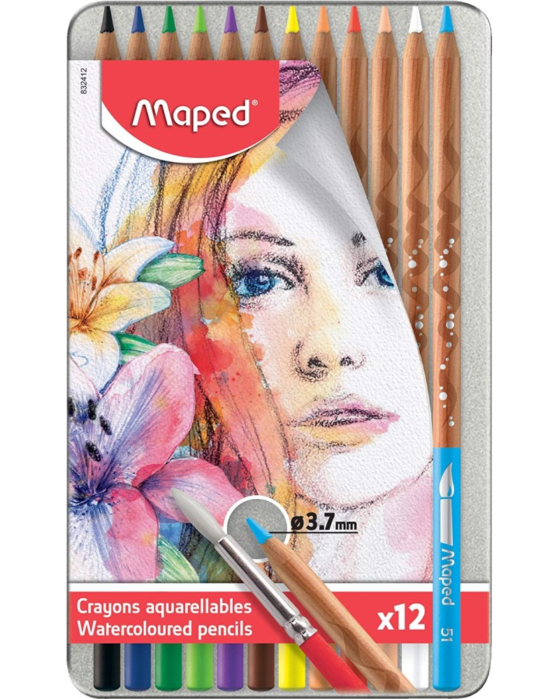 Акварелни моливи Maped Акварелни моливи Maped - 12, 24, 36 или 48 цвята с четка -