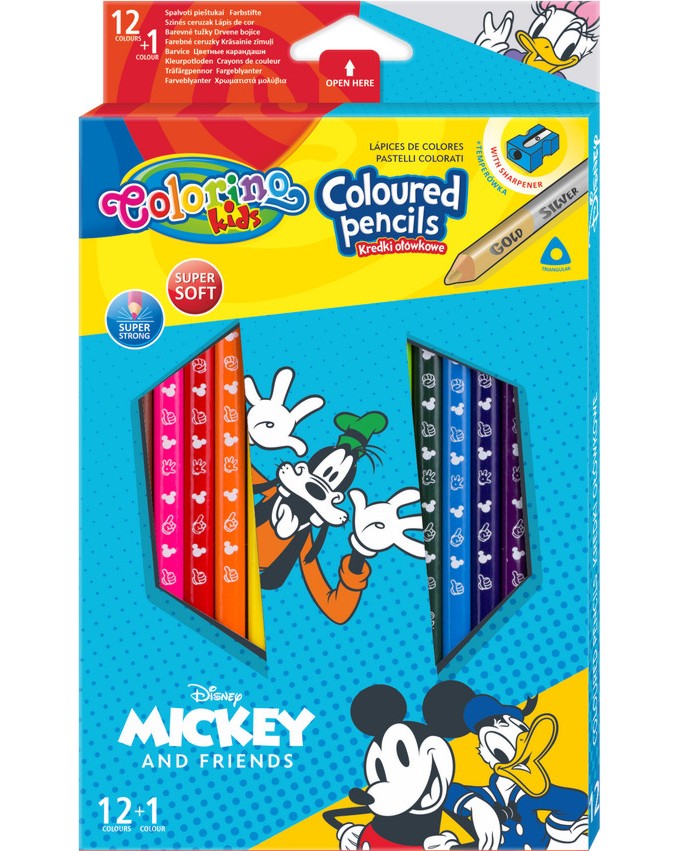 Цветни моливи Colorino Kids Цветни моливи Colorino Kids - 13 молива и острилка на тема Мики Маус -