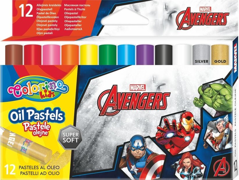 Маслени пастели Colorino Kids Маслени пастели Colorino Kids - 12 цвята на тема Отмъстителите -