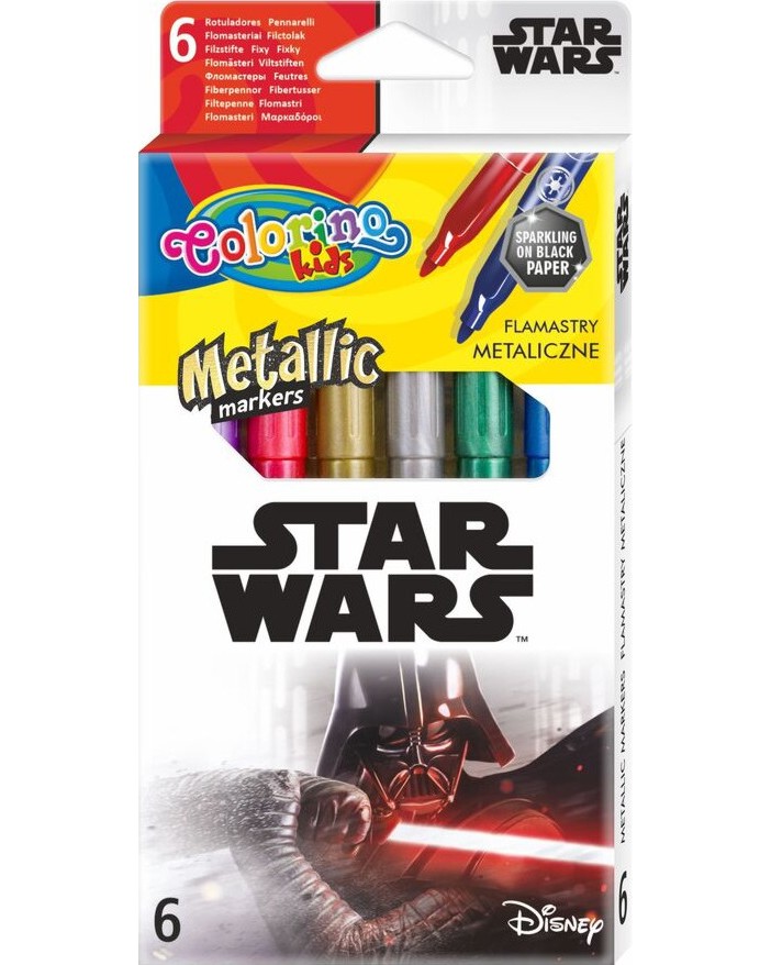 Металикови флумастери Colorino Kids - 6 цвята на тема Star Wars - 