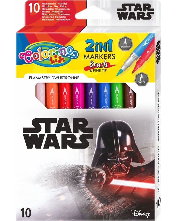 Двустранни флумастери Colorino Kids Двустранни флумастери Colorino Kids - 10 цвята на тема Star Wars -
