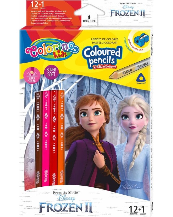 Цветни моливи Colorino Kids - 13 броя и острилка на тема "Замръзналото кралство" - 