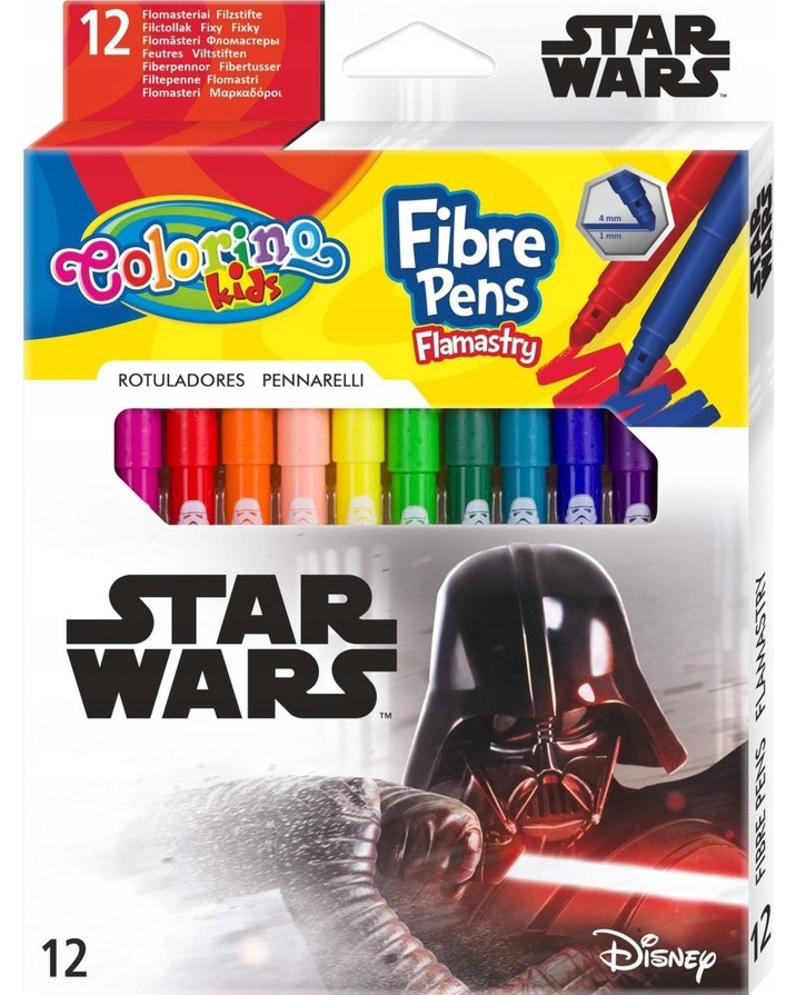 Флумастери Colorino Kids Флумастери Colorino Kids - 12 цвята на тема Star Wars -