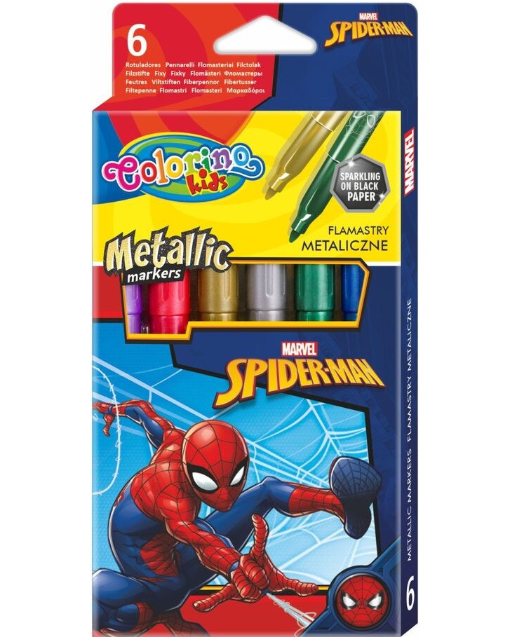 Металикови флумастери Colorino Kids Металикови флумастери Colorino Kids - 6 цвята на тема Спайдърмен -