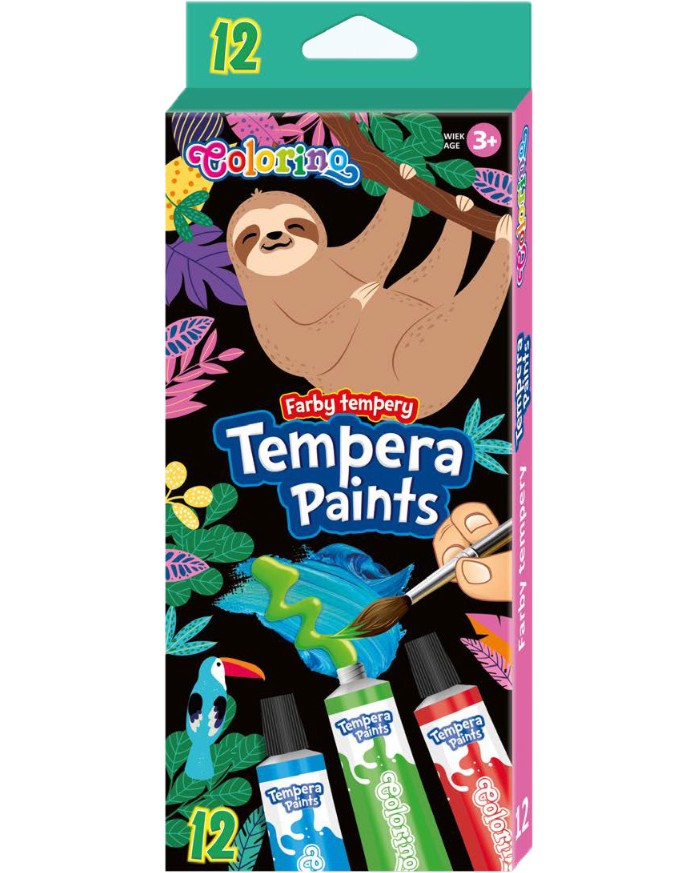 Темперни бои Colorino Kids - Ленивец Темперни бои Colorino Kids - Ленивец - 12 цвята x 12 ml от серията Wildkid -