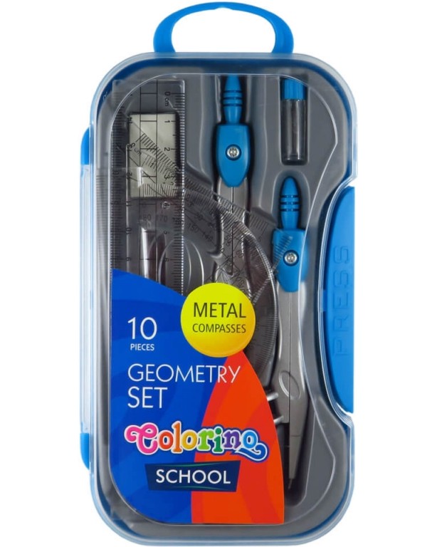 Чертожни инструменти Colorino Kids Чертожни инструменти Colorino Kids - 10 части в пластмасова кутия -
