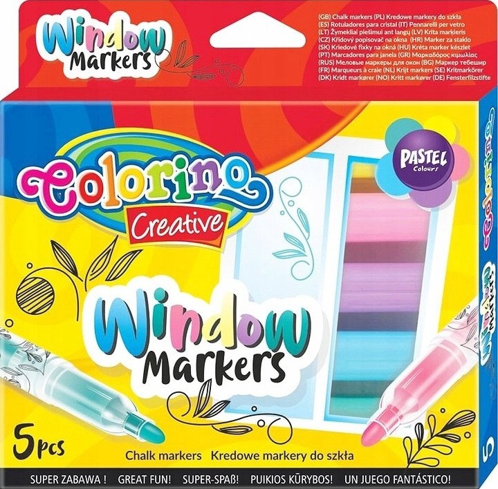 Маркери за стъкло Colorino Kids Маркери за стъкло Colorino Kids - 5 цвята -