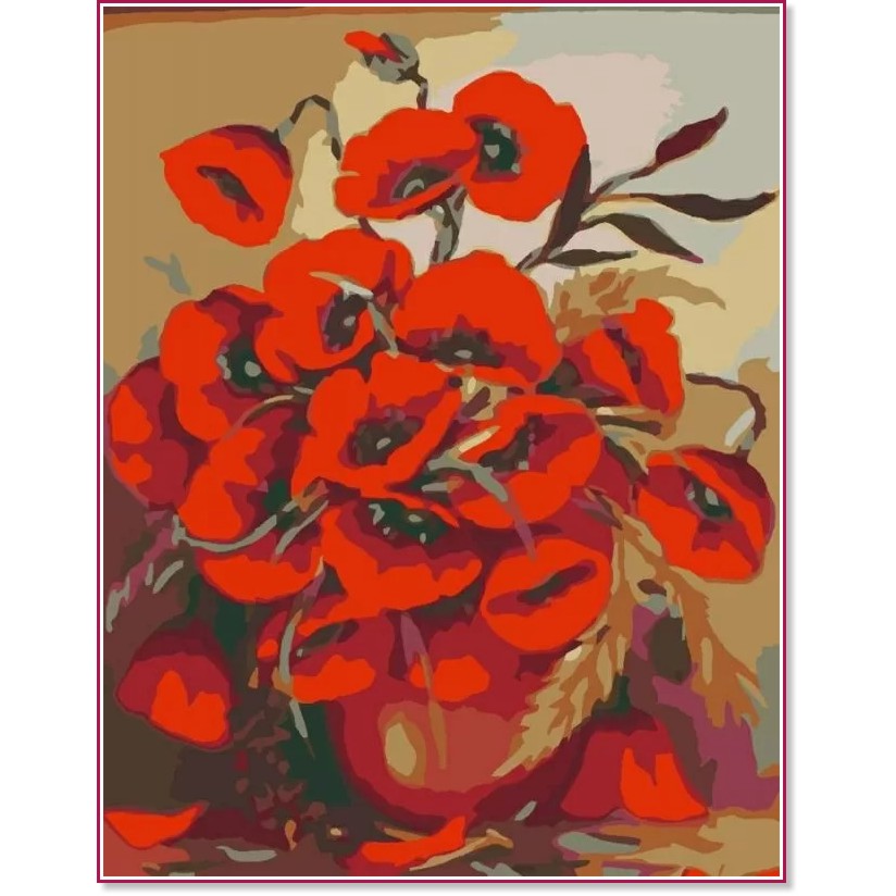 Рисуване по номера Rosa - Макове във ваза - 35 x 45 cm - 