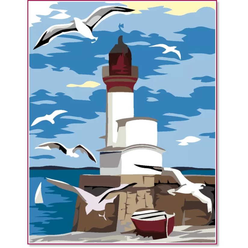 Рисуване по номера Rosa - Морски фар с чайки - 35 x 45 cm - 