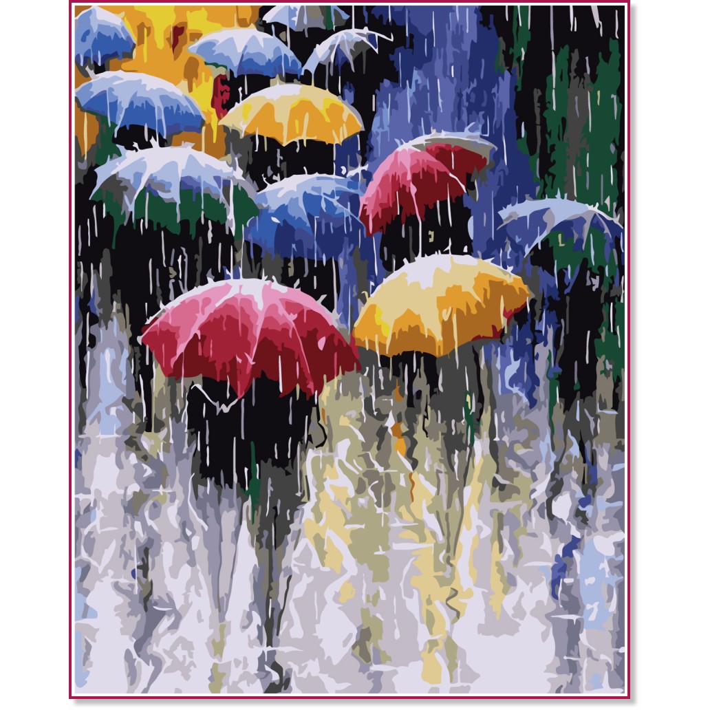 Рисуване по номера Newart - Чадъри в дъжда - 40 x 50 cm - 