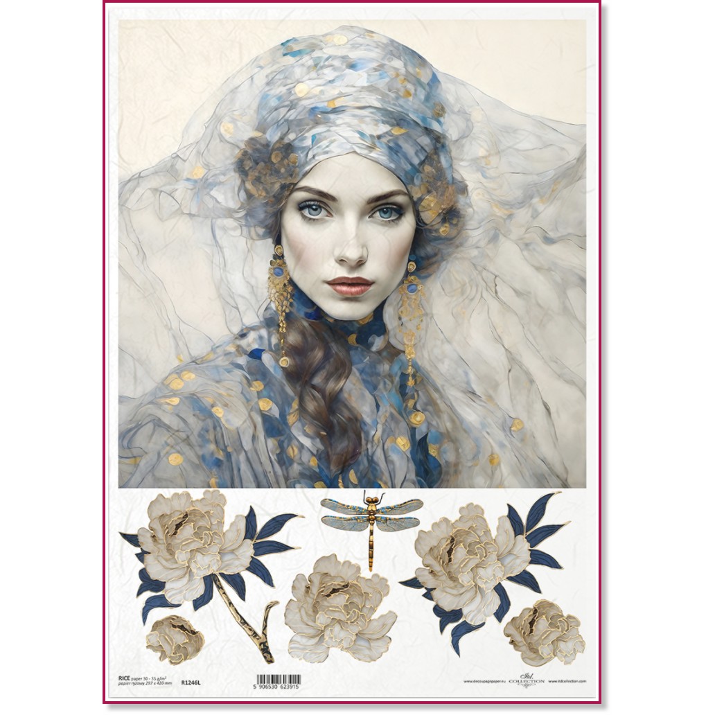 Декупажна хартия ITD Collection - Портрет с ар нуво мотиви Декупажна хартия ITD Collection - Портрет с ар нуво мотиви - A3 -