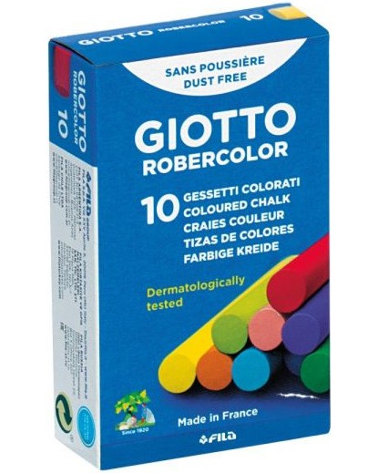 Безпрахови цветни тебешири Giotto Безпрахови цветни тебешири Giotto - 10 броя от серията Robercolor -