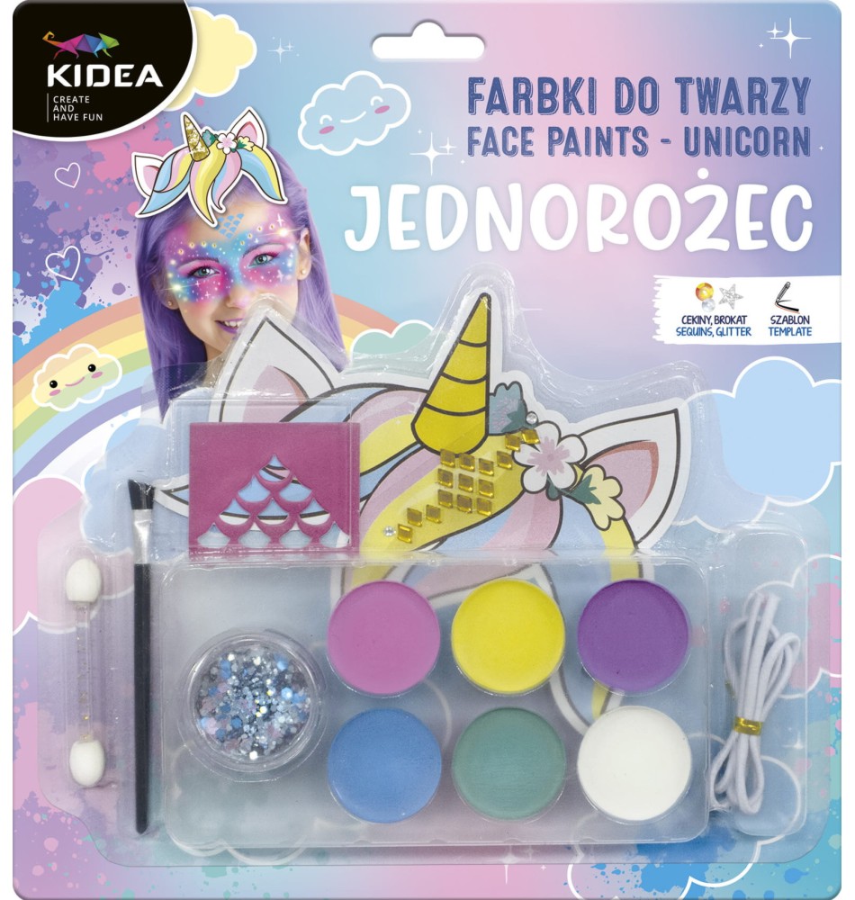 Пастелни бои за лице Kidea Unicorn - 12 части - 
