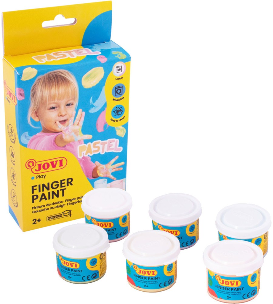 Бои за рисуване с пръсти Jovi Бои за рисуване с пръсти Jovi - 6 пастелни цвята x 35 ml -
