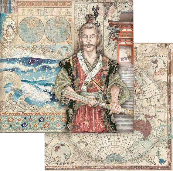Хартия за скрапбукинг Stamperia - Самурай - 30.5 x 30.5 cm от колекцията Sir Vagabond in Japan - 
