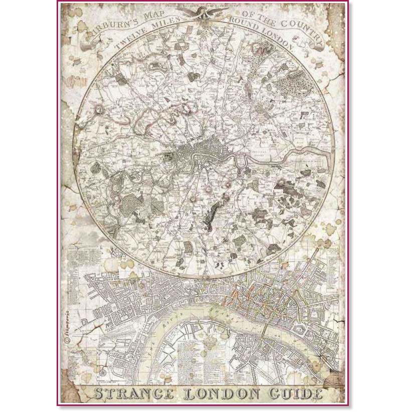 Декупажна хартия Stamperia - Странно ръководство за Лондон - A4 от колекцията Lady Vagabond - 