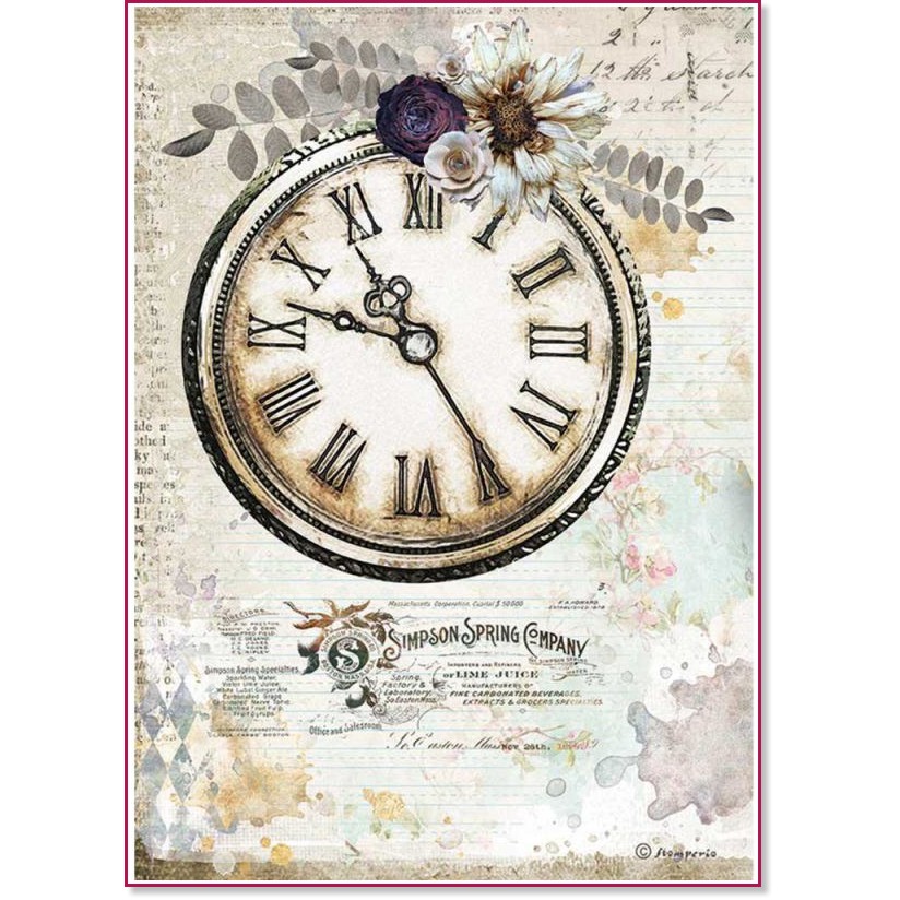 Декупажна хартия Stamperia - Часовник - A4 от колекцията Journal - 