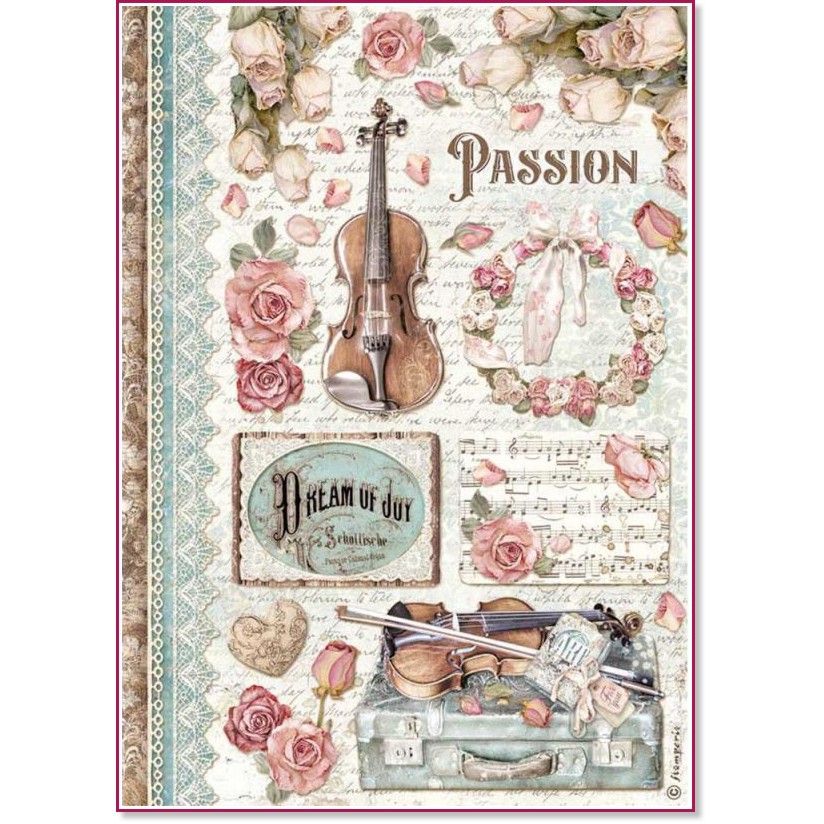 Декупажна хартия Stamperia - Музика - A4 от колекцията Passion - 