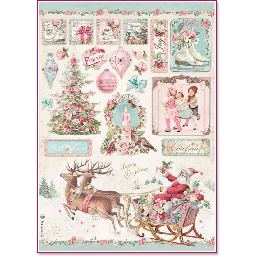 Декупажна хартия Stamperia - Елен - A4 от колекцията Pink Christmas - 