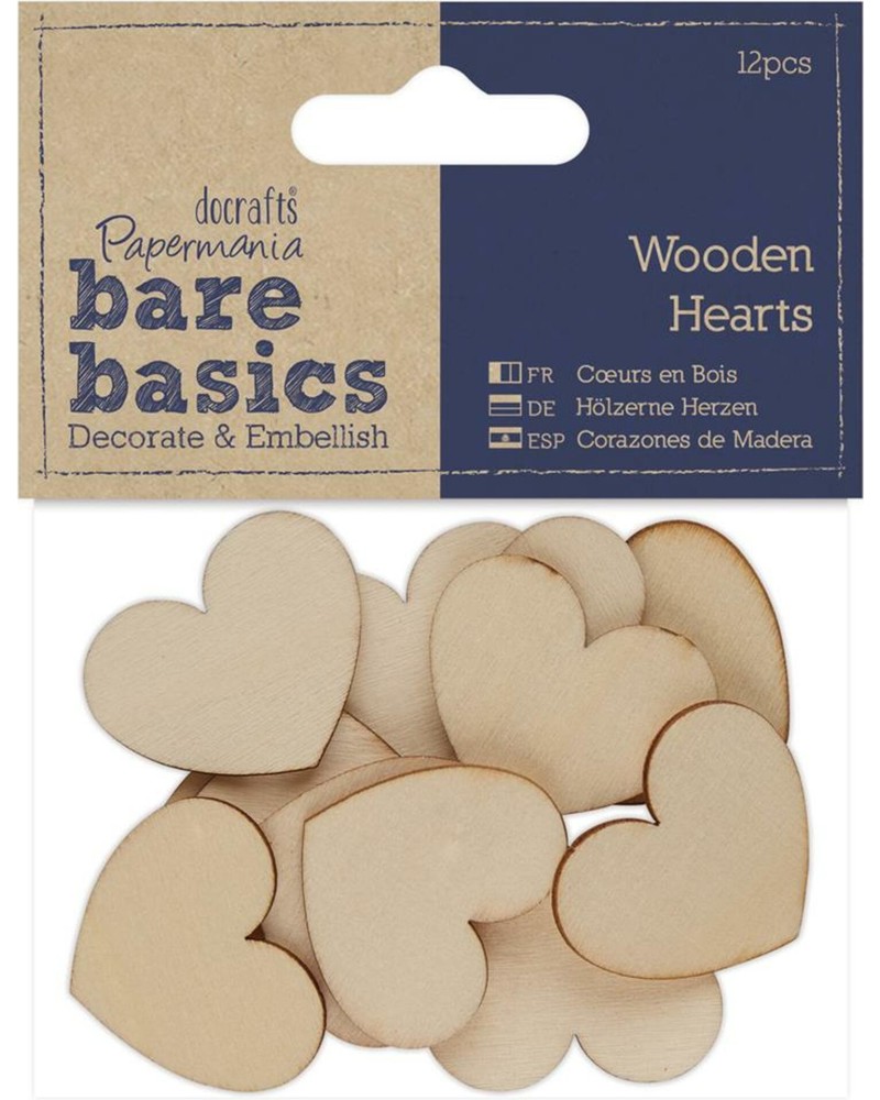 Сърца от дърво Docrafts Сърца от дърво Docrafts - 12 броя от серията Bare basics -