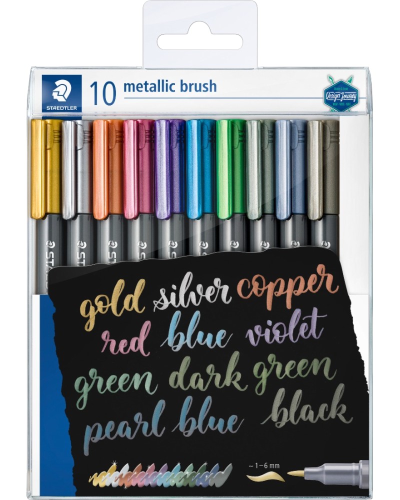 Маркери с връх тип четка Staedtler Metallic Brush Маркери с връх тип четка Staedtler Metallic Brush - 10 цвята от серията Design Journey -