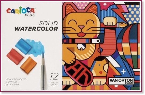 Акварелни бои Carioca Plus Solid Акварелни бои Carioca Plus Solid - 12 или 24 цвята с четка от серията Van Orton -