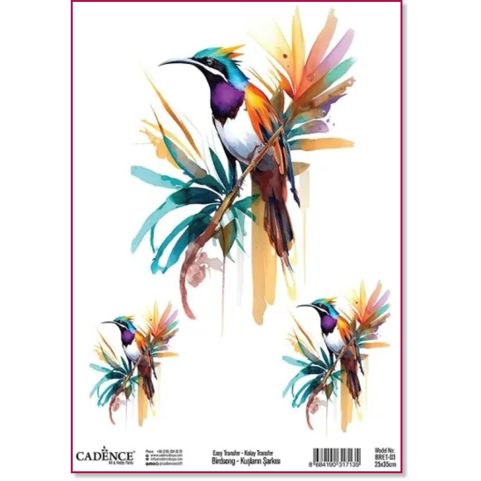 Трансферна декорация за текстил Cadence - Колибри Трансферна декорация за текстил Cadence - Колибри - 25 x 35 cm от серията Birdsong -