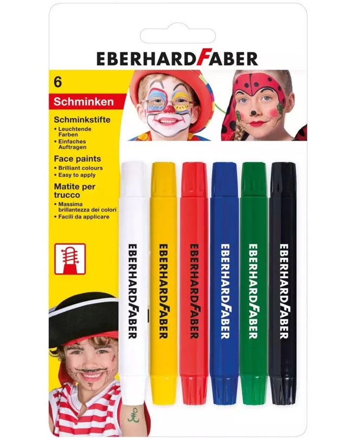 Пастели за лице с апликатор Eberhard Faber - 6 цвята - 