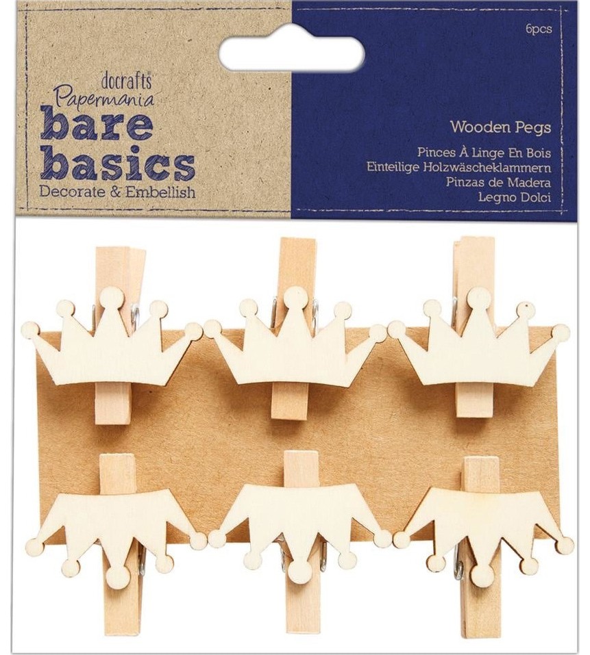 Дървени щипки Docrafts - Корони Дървени щипки Docrafts - Корони - 6 броя от серията Bare basics -