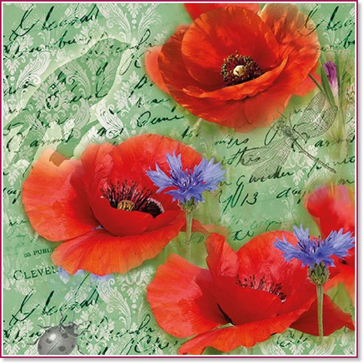    Ambiente Painted poppies green - 20  - 