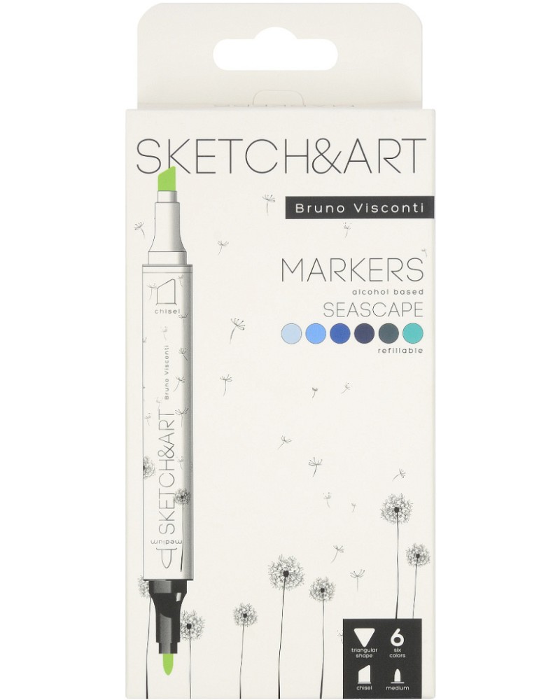 Перманентни двувърхи маркери Bruno Visconti Sketch and Art - Морски пейзаж Перманентни двувърхи маркери Bruno Visconti Sketch and Art - Морски пейзаж - 6 цвята -