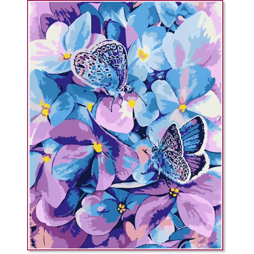 Рисуване по номера Rosa - Хортензии с пеперуди - 35 x 45 cm - 