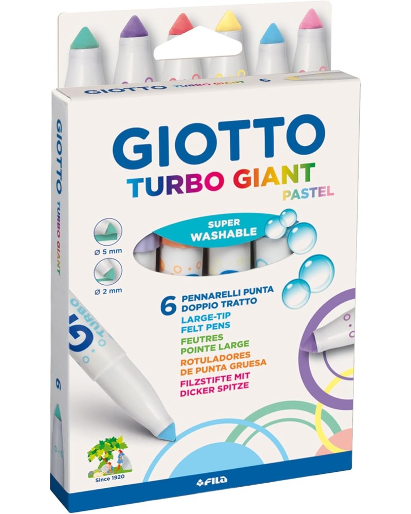 Флумастери Giotto Turbo Giant Флумастери Giotto Turbo Giant - 6 пастелни цвята -