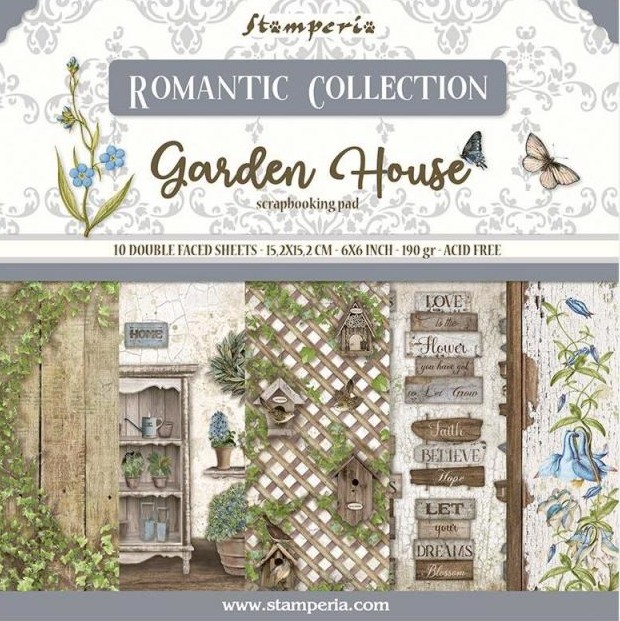 Хартия за скрапбукинг Stamperia - Романтична градина - 10 листа от колекцията Garden House - 