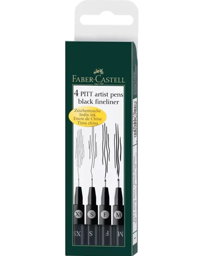 Пигментни тънкописци Faber-Castell Пигментни тънкописци Faber-Castell - 4 броя от серията Pitt Artist Pens -